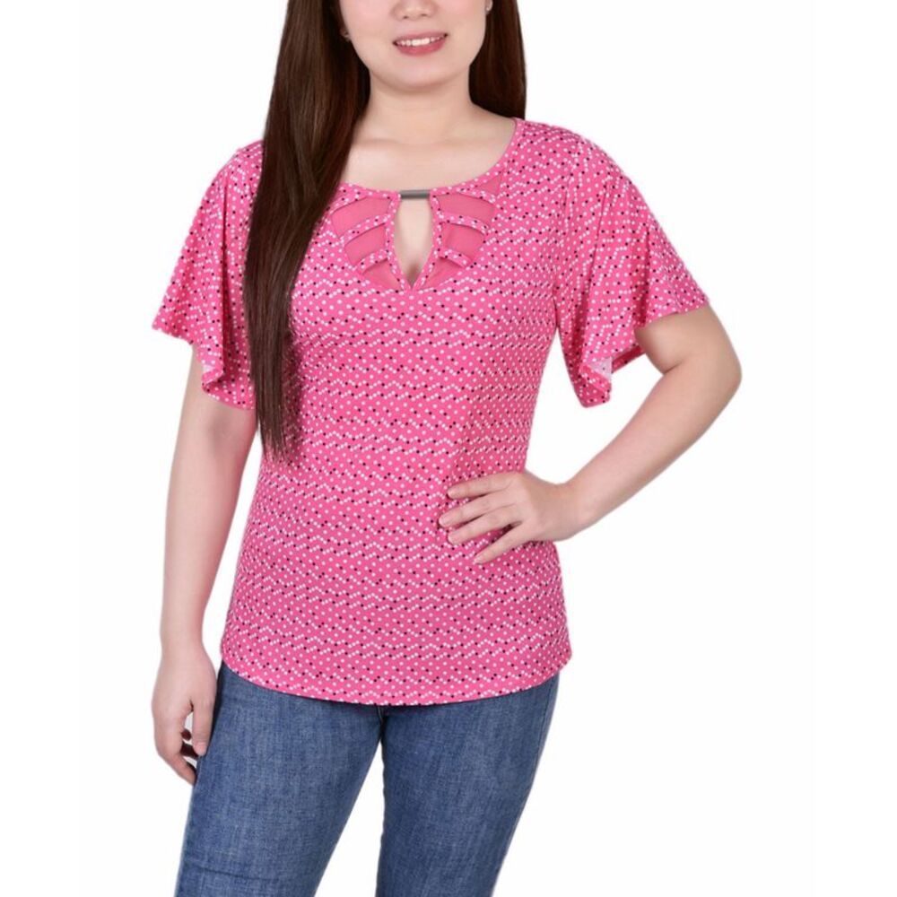 NY Collection Petite Mesh Flutter Sleeve Knit Top